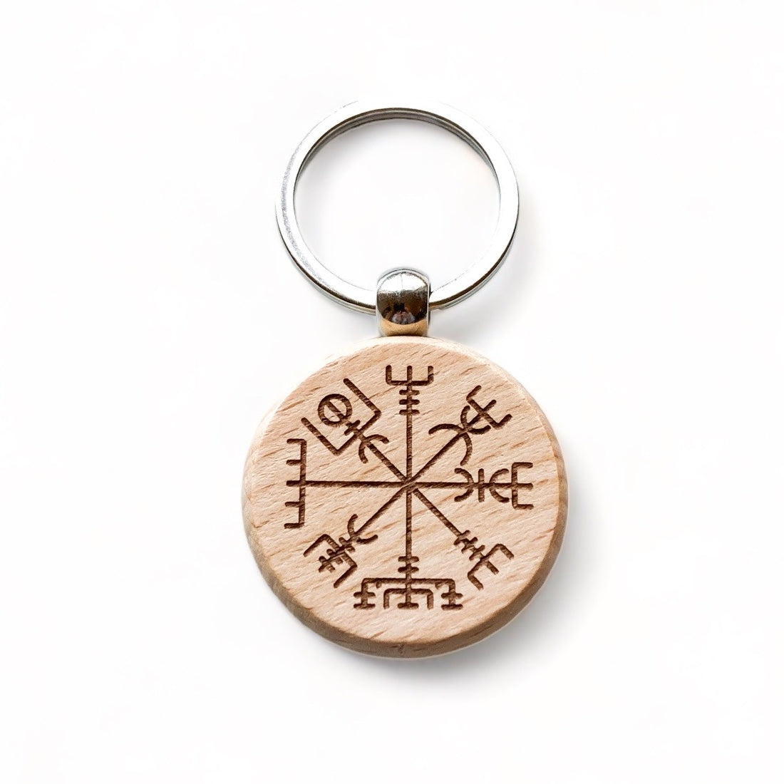 Vegvisir Viking Compass Wood Keychain