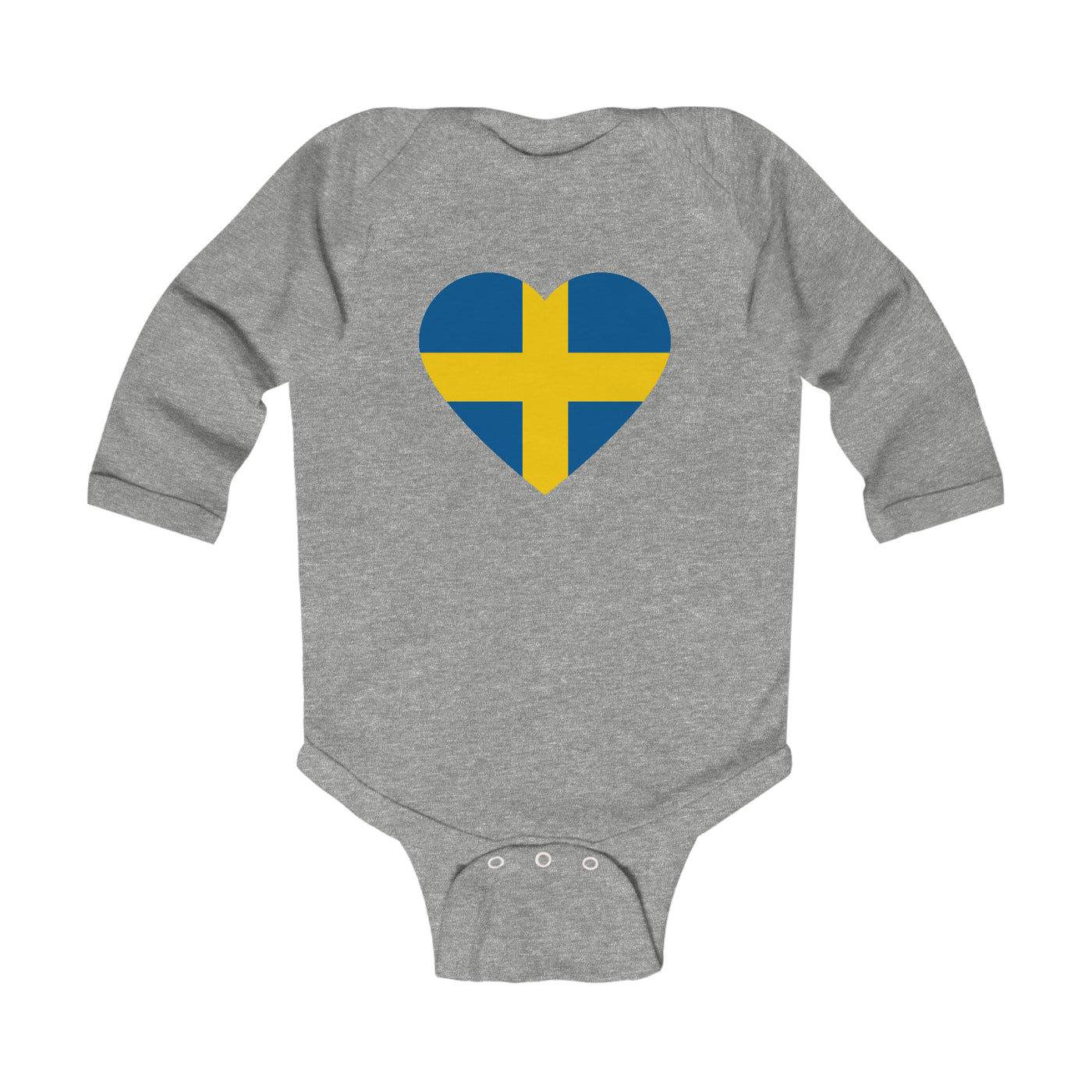Swedish Flag Heart Long Sleeve Bodysuit Scandinavian Design Studio