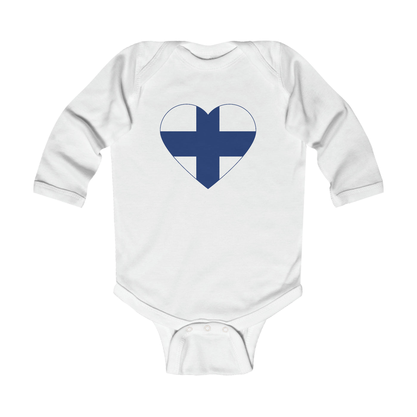 Finnish Flag Heart Long Sleeve Bodysuit Scandinavian Design Studio
