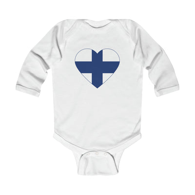 Finnish Flag Heart Long Sleeve Bodysuit Scandinavian Design Studio