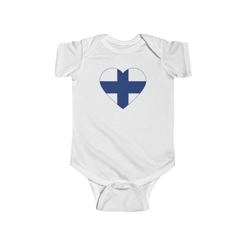Finnish Flag Heart Baby Bodysuit Scandinavian Design Studio
