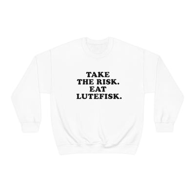 Take The Risk Eat Lutefisk Sweatshirt Scandinavian Design Studio