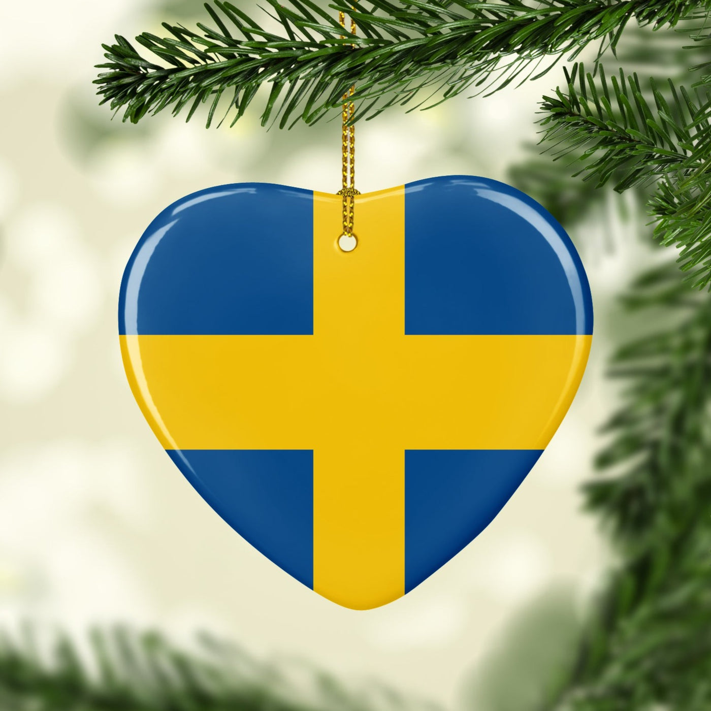 Swedish Flag Heart Ornament Scandinavian Design Studio