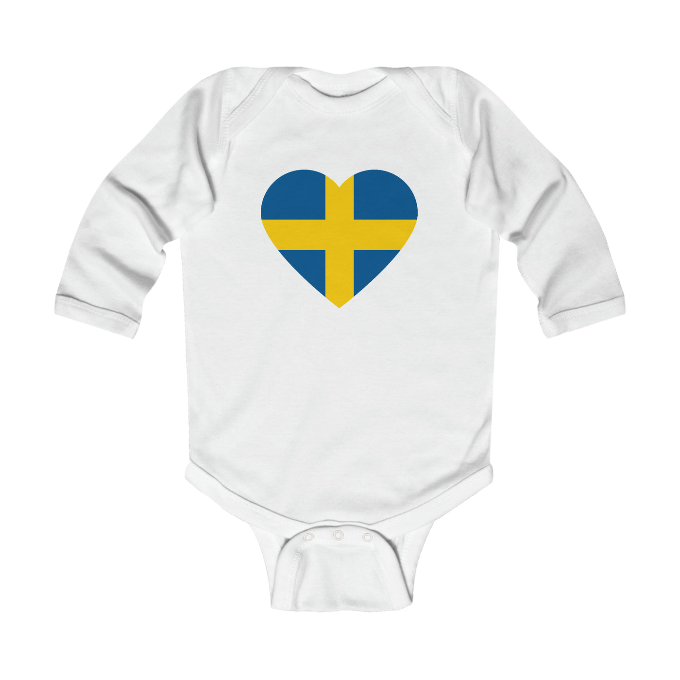 Swedish Flag Heart Long Sleeve Bodysuit Scandinavian Design Studio