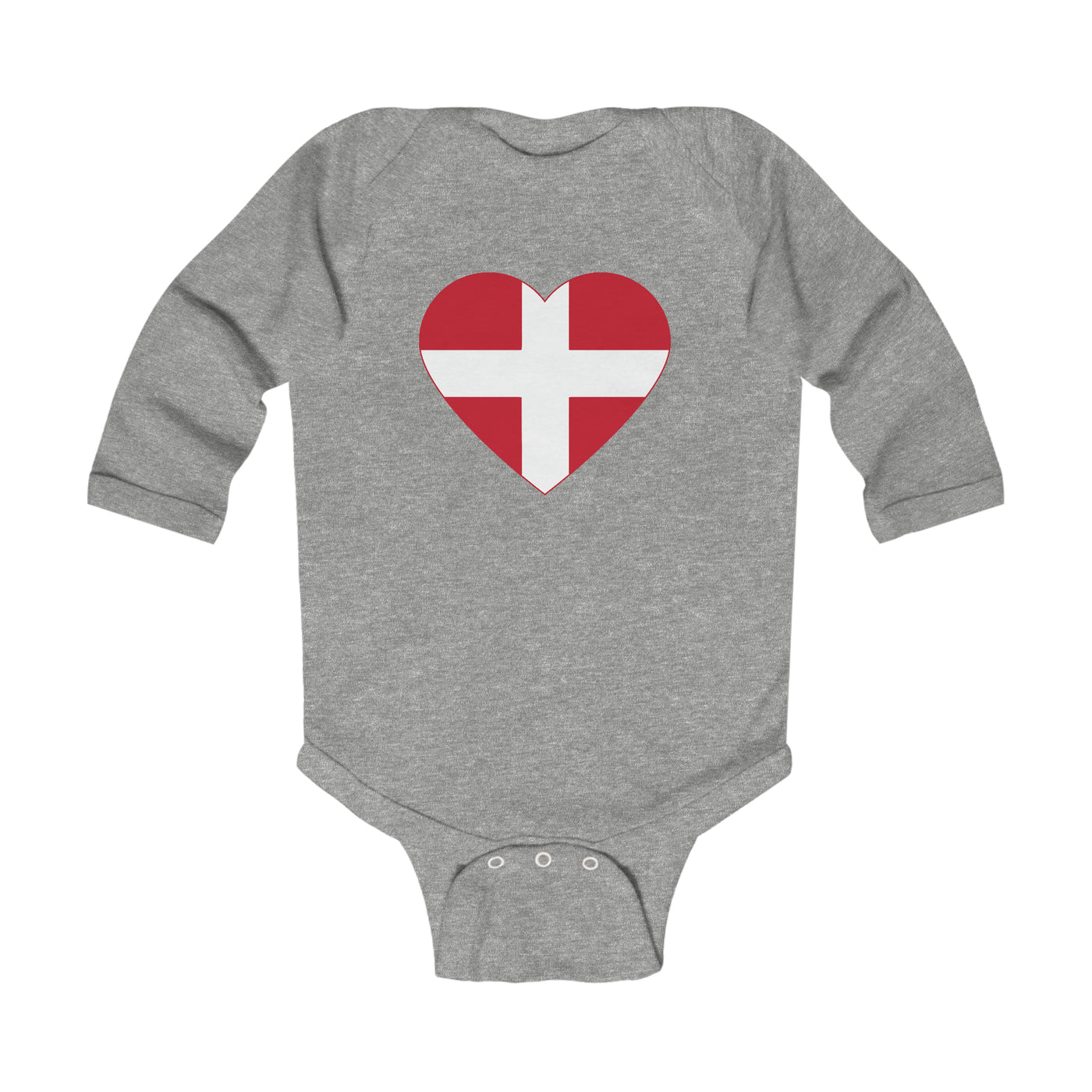 Danish Flag Heart Long Sleeve Bodysuit Scandinavian Design Studio