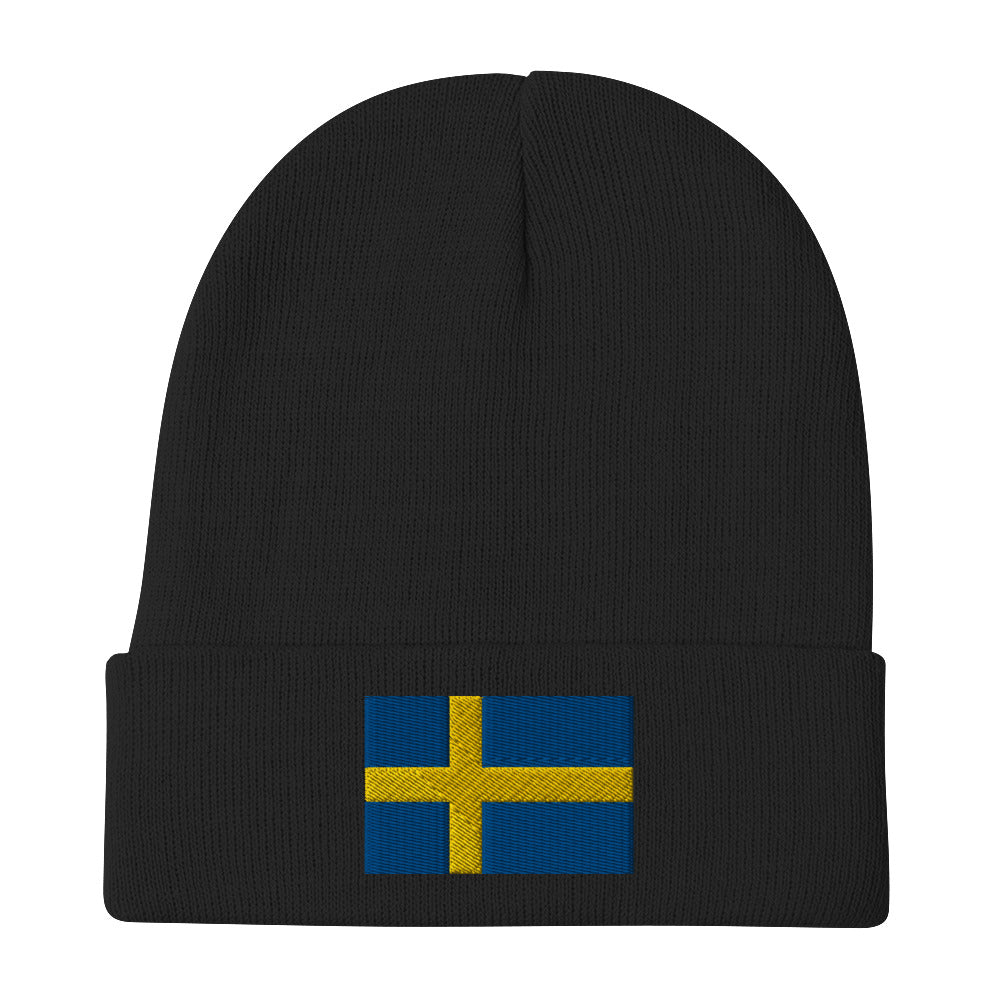 Swedish Flag Embroidered Beanie Scandinavian Design Studio