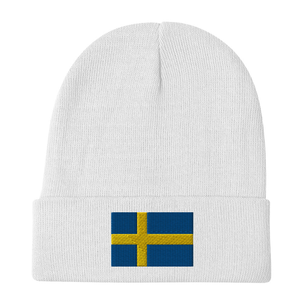 Swedish Flag Embroidered Beanie Scandinavian Design Studio